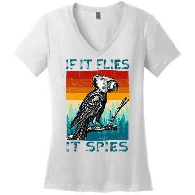 Funny Conspiracy Theory If It Flies It S.P.I.E.S Pigeon Bird Women's V-Neck T-Shirt