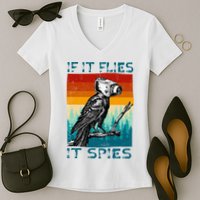 Funny Conspiracy Theory If It Flies It S.P.I.E.S Pigeon Bird Women's V-Neck T-Shirt