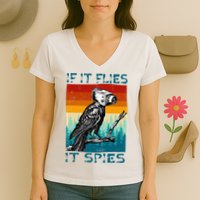Funny Conspiracy Theory If It Flies It S.P.I.E.S Pigeon Bird Women's V-Neck T-Shirt