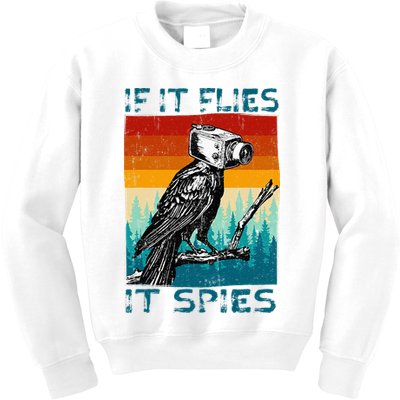 Funny Conspiracy Theory If It Flies It S.P.I.E.S Pigeon Bird Kids Sweatshirt