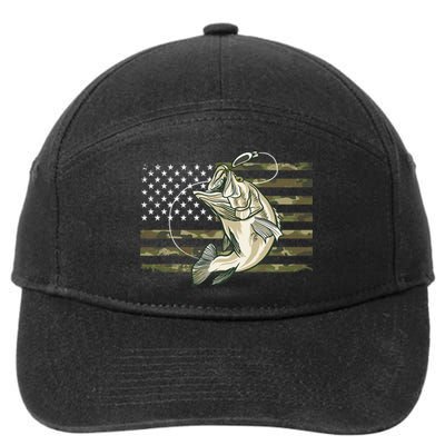 Fishing Camouflage Us American Flag Bass Fish Fisherman Camo 7-Panel Snapback Hat