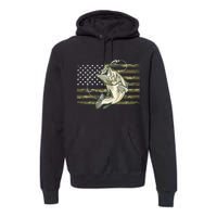 Fishing Camouflage Us American Flag Bass Fish Fisherman Camo Premium Hoodie