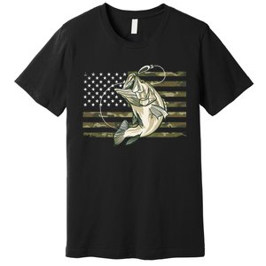 Fishing Camouflage Us American Flag Bass Fish Fisherman Camo Premium T-Shirt