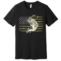 Fishing Camouflage Us American Flag Bass Fish Fisherman Camo Premium T-Shirt