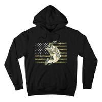 Fishing Camouflage Us American Flag Bass Fish Fisherman Camo Tall Hoodie