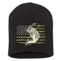 Fishing Camouflage Us American Flag Bass Fish Fisherman Camo Short Acrylic Beanie