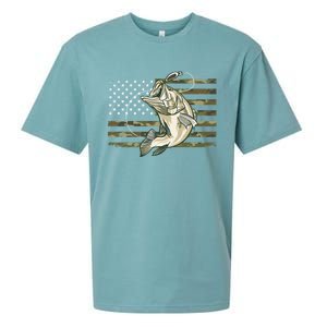 Fishing Camouflage Us American Flag Bass Fish Fisherman Camo Sueded Cloud Jersey T-Shirt