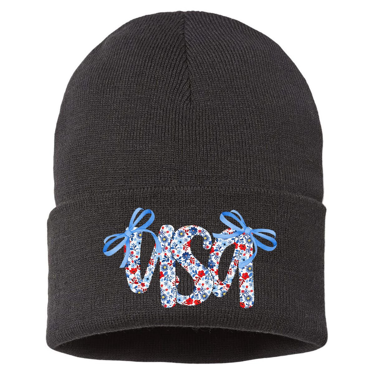 Floral Coquette USA America 4th Of July Independence Day Sustainable Knit Beanie