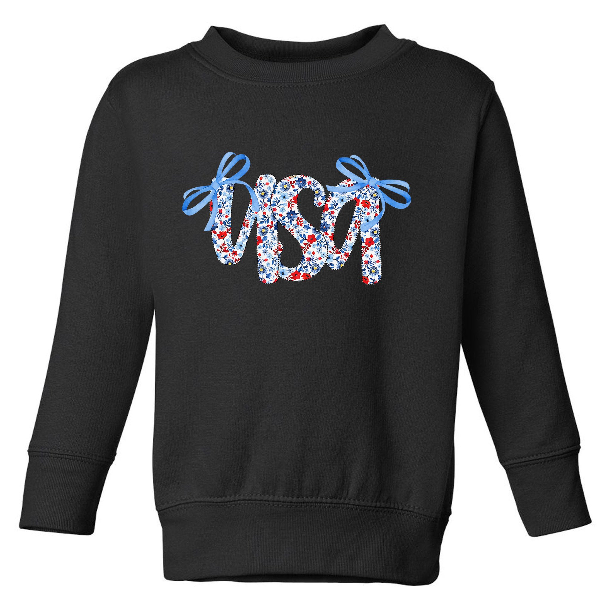 Floral Coquette USA America 4th Of July Independence Day Toddler Sweatshirt