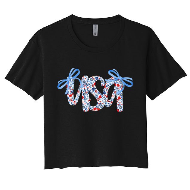 Floral Coquette USA America 4th Of July Independence Day Crop Top