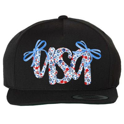 Floral Coquette USA America 4th Of July Independence Day Wool Snapback Cap