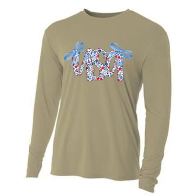 Floral Coquette USA America 4th Of July Independence Day Cooling Performance Long Sleeve Crew