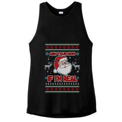 Funny Christmas Ugly Sweater Santa Ask Your Mom If I'm Real Ladies PosiCharge Tri-Blend Wicking Tank