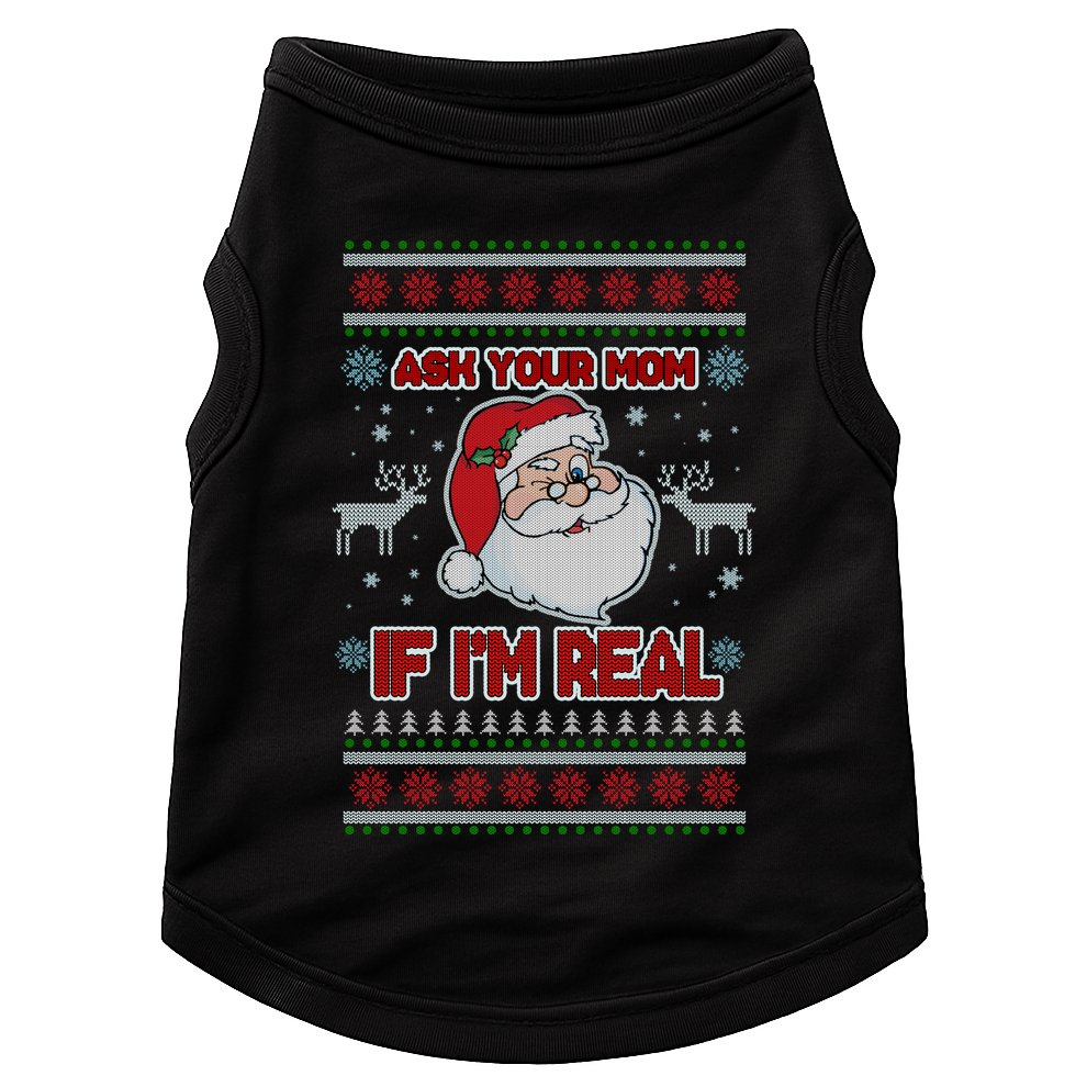 Funny Christmas Ugly Sweater Santa Ask Your Mom If I'm Real Doggie Tank