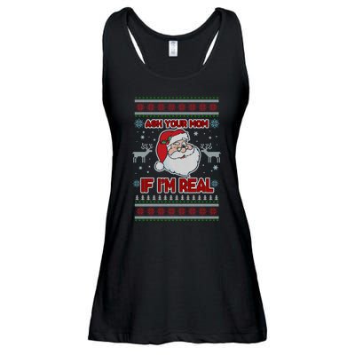 Funny Christmas Ugly Sweater Santa Ask Your Mom If I'm Real Ladies Essential Flowy Tank