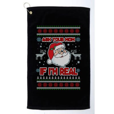 Funny Christmas Ugly Sweater Santa Ask Your Mom If I'm Real Golf Towel