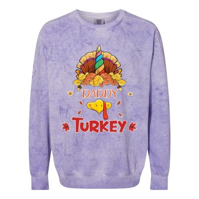 Funny Cute Unicorn Daddy Turkey Face Gift Turkey Family Gift Colorblast Crewneck Sweatshirt