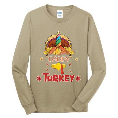 Funny Cute Unicorn Daddy Turkey Face Gift Turkey Family Gift Tall Long Sleeve T-Shirt