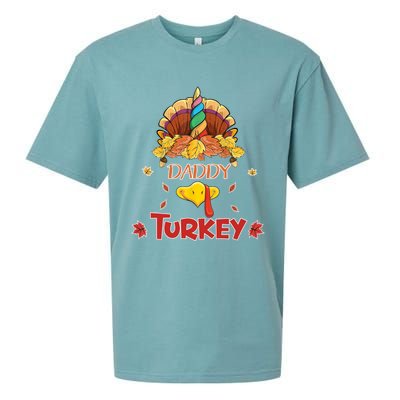 Funny Cute Unicorn Daddy Turkey Face Gift Turkey Family Gift Sueded Cloud Jersey T-Shirt