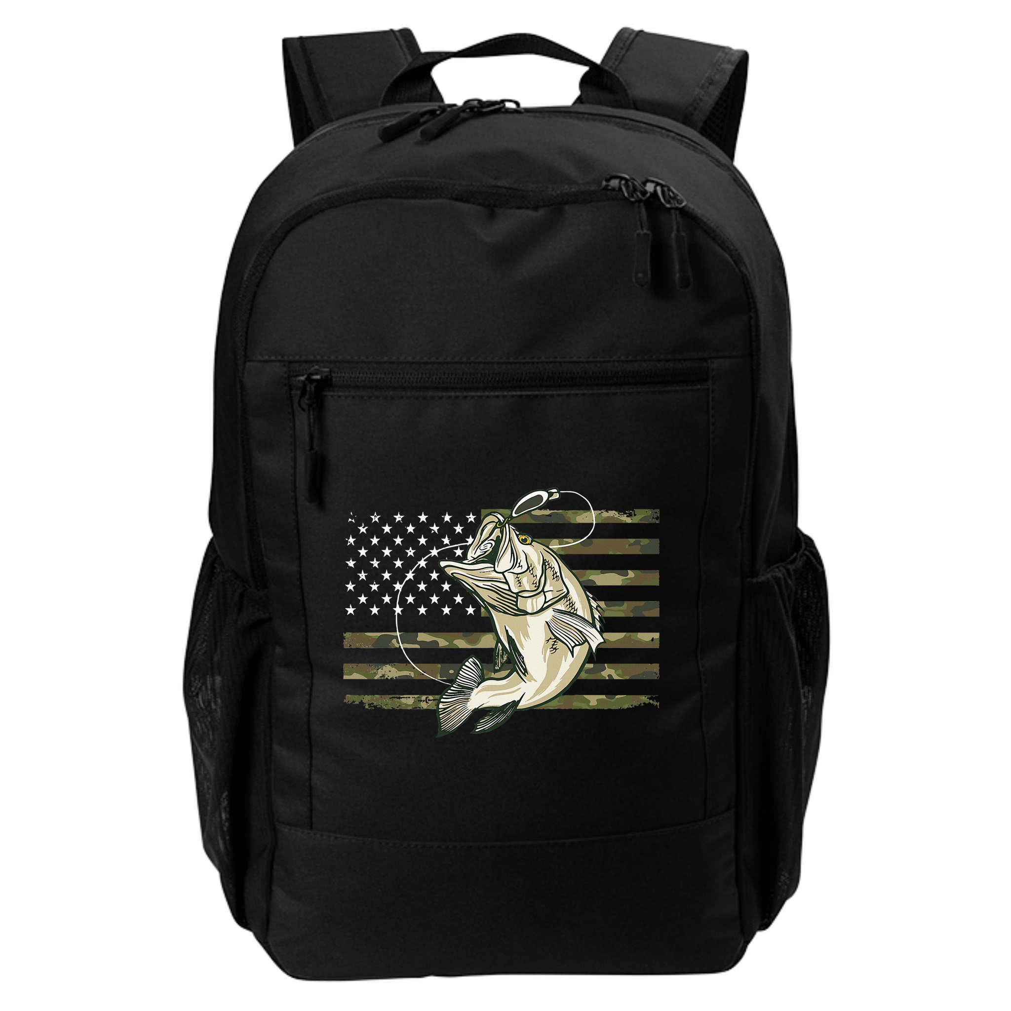 Fishing Camouflage Us American Flag Bass Fish Fisherman Camo Backpack
