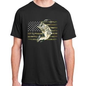 Fishing Camouflage Us American Flag Bass Fish Fisherman Camo Adult ChromaSoft Performance T-Shirt