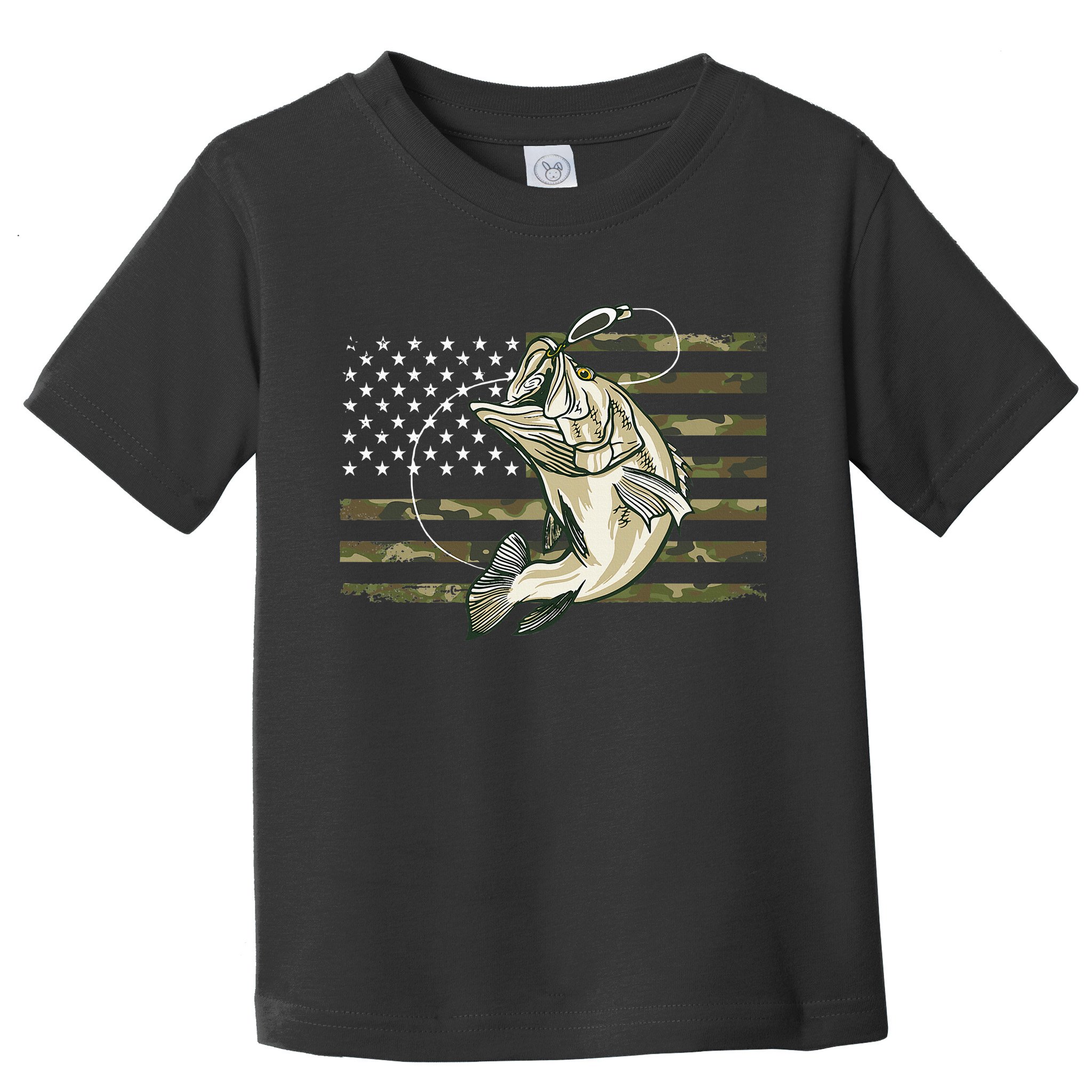 Fishing Camouflage Us American Flag Bass Fish Fisherman Camo Toddler T-Shirt
