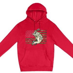 Fishing Camouflage Us American Flag Bass Fish Fisherman Camo Premium Pullover Hoodie