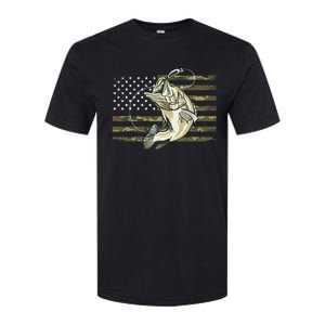 Fishing Camouflage Us American Flag Bass Fish Fisherman Camo Softstyle CVC T-Shirt