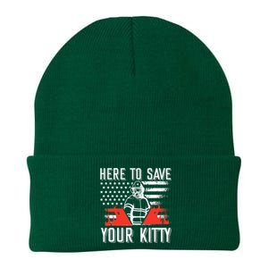 Firefighter Cat Usa American Flag Here To Save Your Kitty Knit Cap Winter Beanie