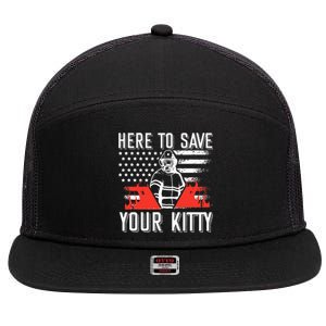 Firefighter Cat Usa American Flag Here To Save Your Kitty 7 Panel Mesh Trucker Snapback Hat