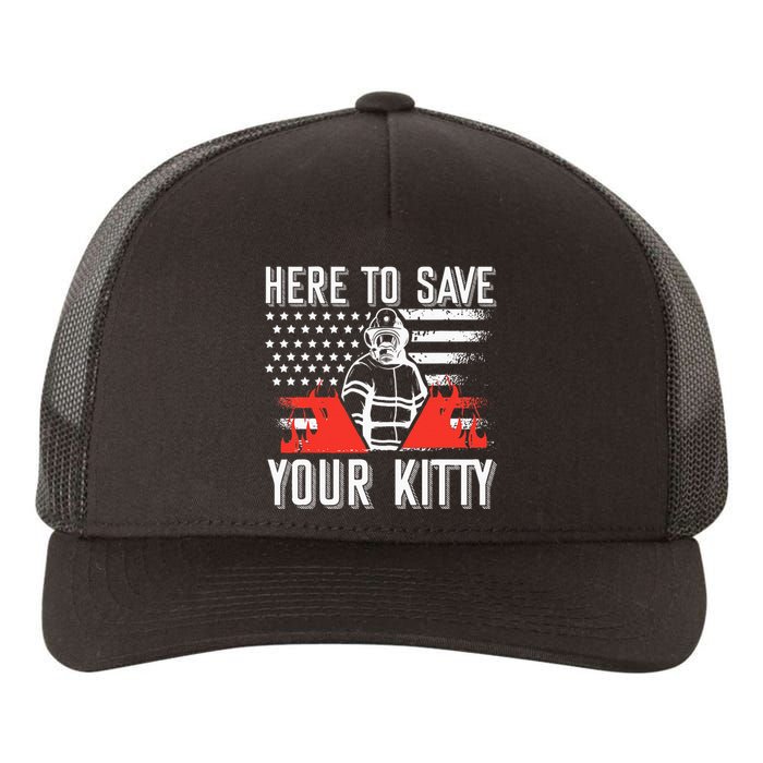 Firefighter Cat Usa American Flag Here To Save Your Kitty Yupoong Adult 5-Panel Trucker Hat