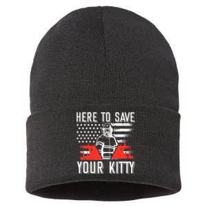 Firefighter Cat Usa American Flag Here To Save Your Kitty Sustainable Knit Beanie