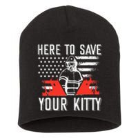 Firefighter Cat Usa American Flag Here To Save Your Kitty Short Acrylic Beanie