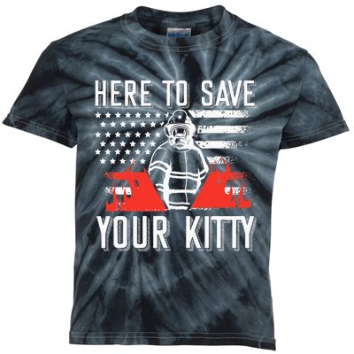 Firefighter Cat Usa American Flag Here To Save Your Kitty Kids Tie-Dye T-Shirt