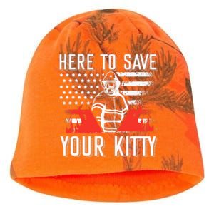 Firefighter Cat Usa American Flag Here To Save Your Kitty Kati - Camo Knit Beanie