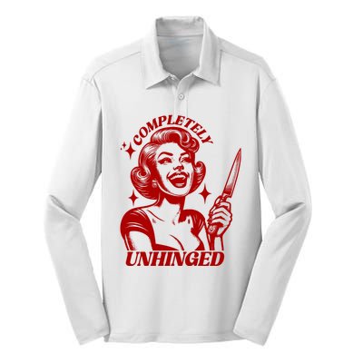 Funny Completely Unhinged Girl Silk Touch Performance Long Sleeve Polo