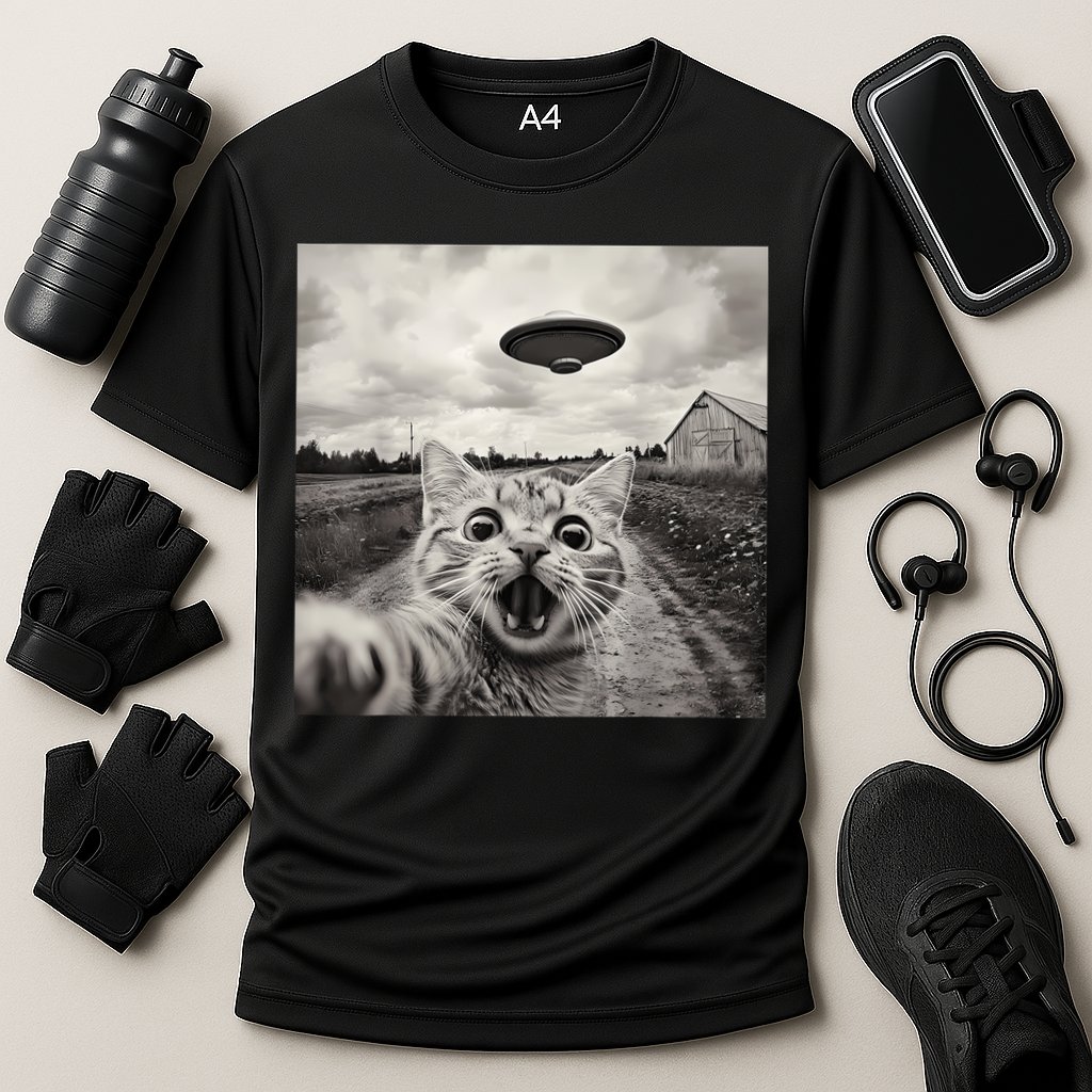 Funny Cat Ufo Alien Selfie Performance Shirt