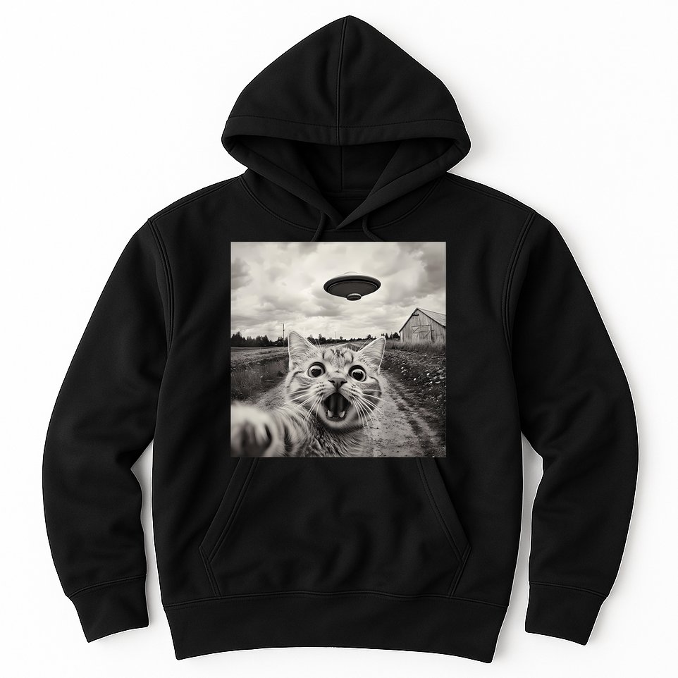 Funny Cat Ufo Alien Selfie Hoodie