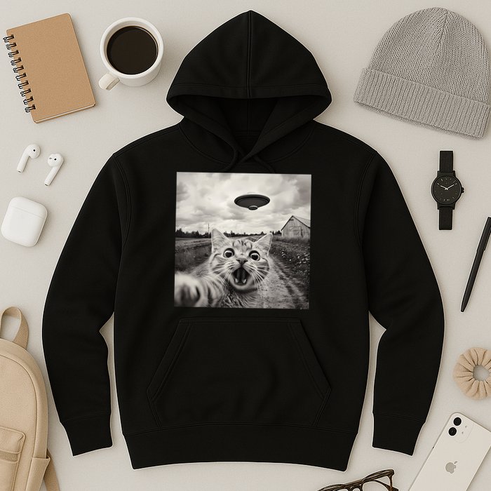 Funny Cat Ufo Alien Selfie Hoodie