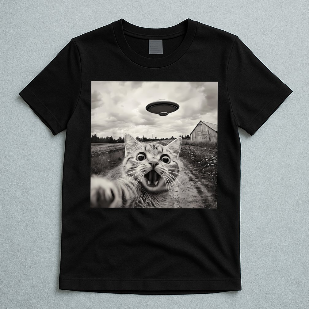 Funny Cat Ufo Alien Selfie T-Shirt