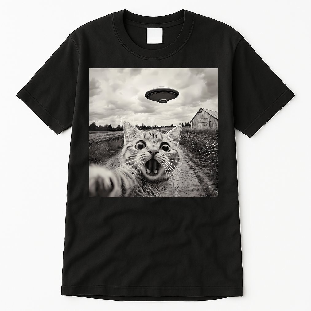 Funny Cat Ufo Alien Selfie Tall T-Shirt
