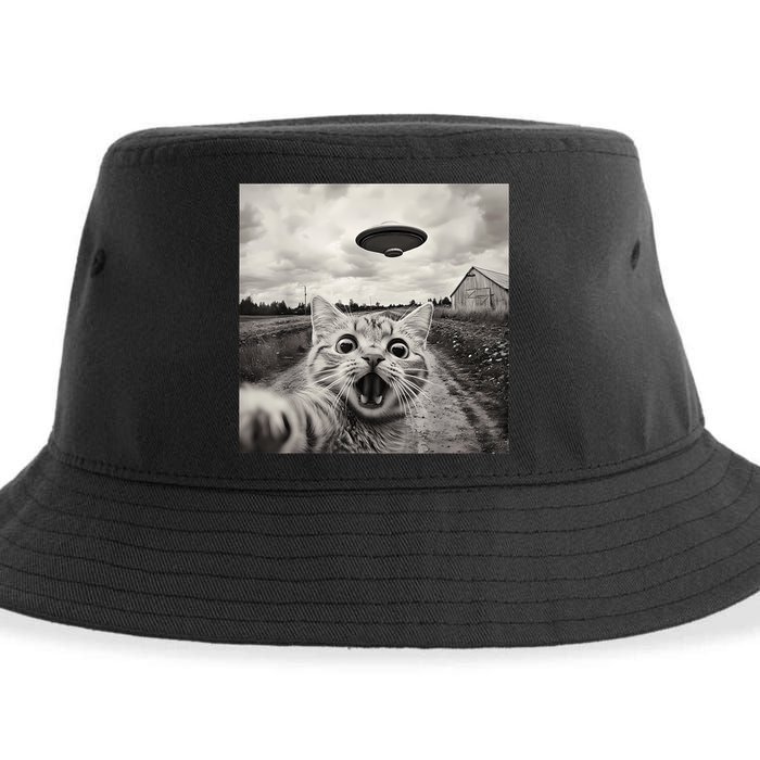 Funny Cat Ufo Alien Selfie Sustainable Bucket Hat