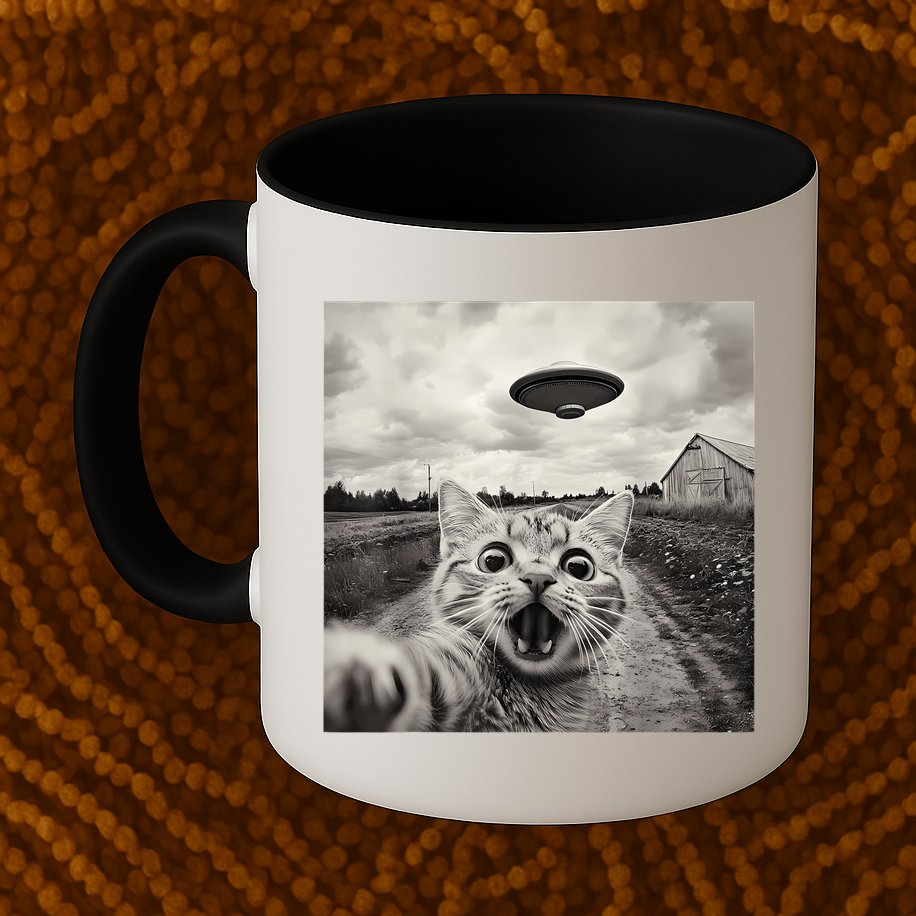 Funny Cat Ufo Alien Selfie Mug