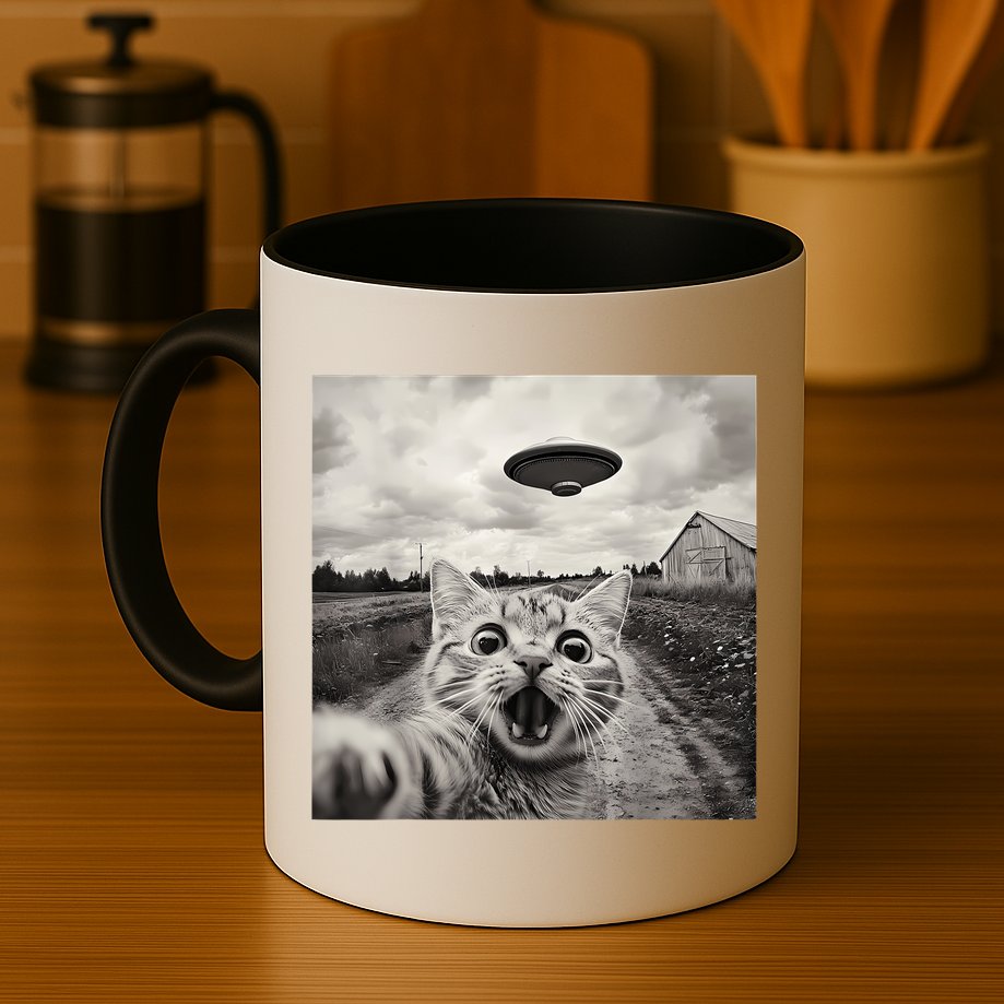 Funny Cat Ufo Alien Selfie Mug