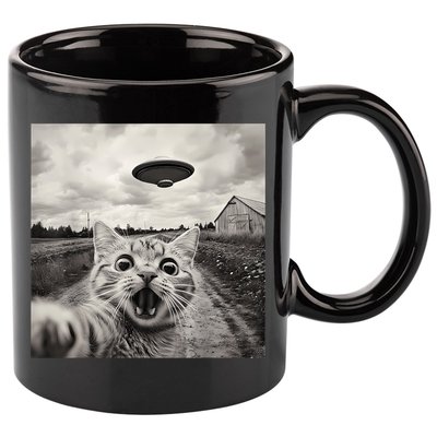 Funny Cat Ufo Alien Selfie 11oz C Handle Ceramic Mug