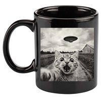 Funny Cat Ufo Alien Selfie 11oz C Handle Ceramic Mug