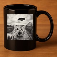Funny Cat Ufo Alien Selfie 11oz C Handle Ceramic Mug