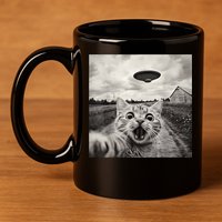Funny Cat Ufo Alien Selfie 11oz C Handle Ceramic Mug