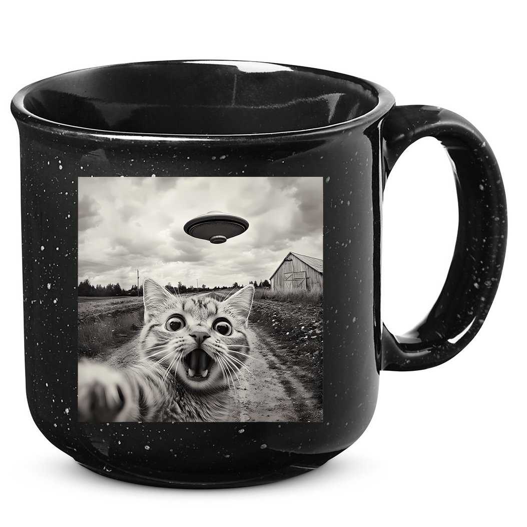 Funny Cat Ufo Alien Selfie 15oz Campfire Ceramic Mug