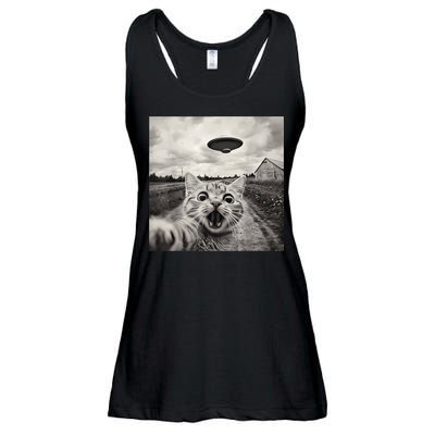 Funny Cat Ufo Alien Selfie Ladies Essential Flowy Tank